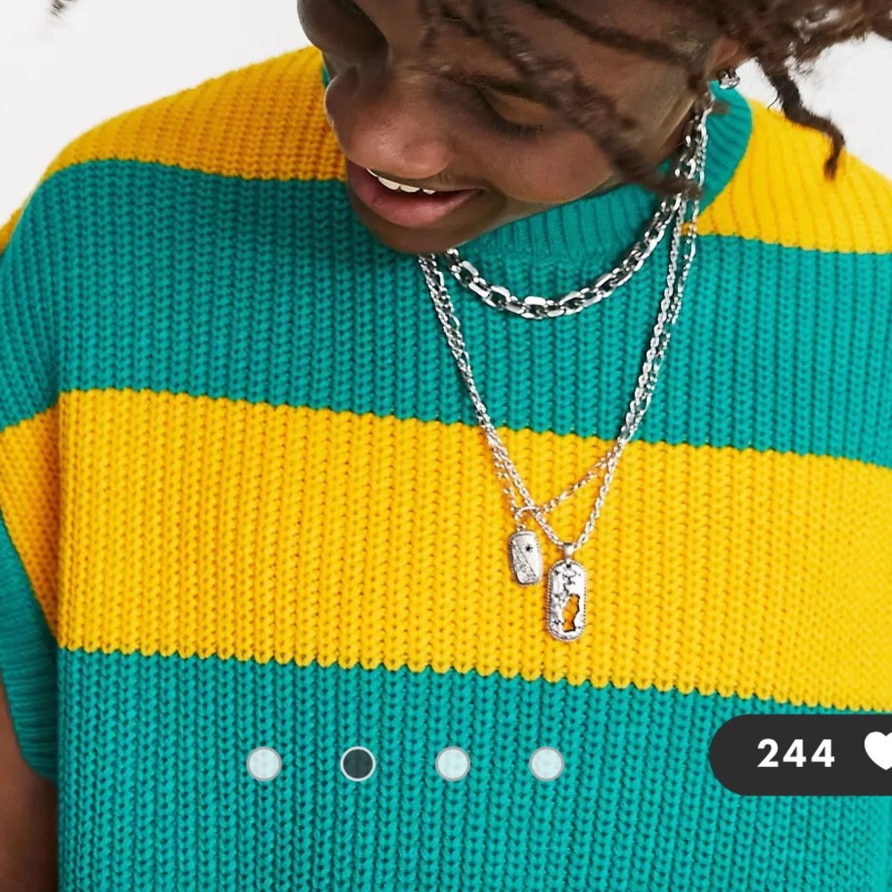 ASOS DESIGN knit fisherman rib tank in green stripes L - Picture 5 of 8